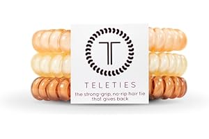 TELETIES - Spiral Hair Coils - Ponytail Holder Hair Ties for Women - Phone Cord Hair Ties - Strong Grip, No Rip, Water Resistant, No Crease Hair Tie Coils - 3 pack (Small, For the Love of Nudes)