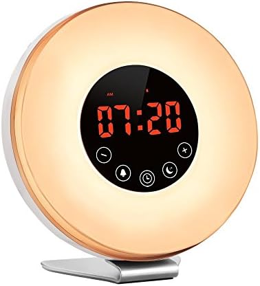 Popwinds Wake Up Light Sunrise Simulation Snooze Alarm Clock Bedside Night with FM Radio, Nature Sounds, Touch Control and USB Charger, for Heavy Sleepers (6 Colors)