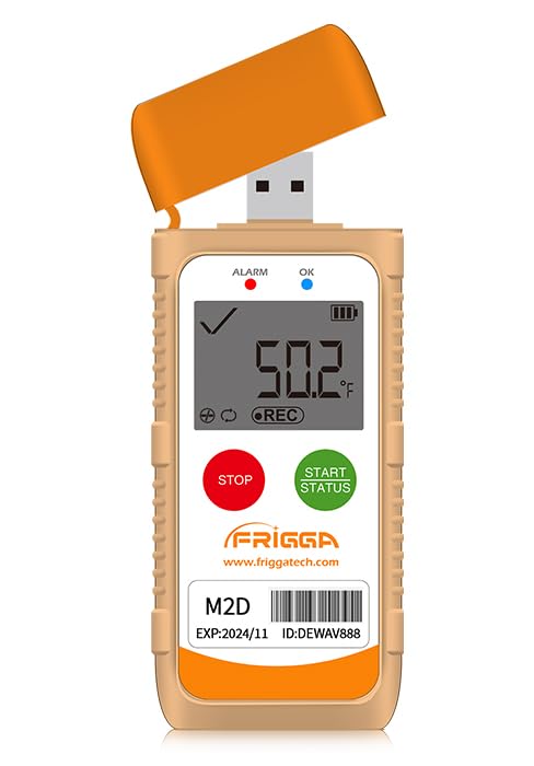 Frigga M2D Wiederverwendbare Temperatur Datenlogger USB Digitaler Temperatur Rekorder 14400 Punkte Hochpräzise Thermometer Logger PDF CSV Bericht (1pack)