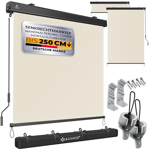 KESSER® Senkrechtmarkise 200x250cm Außenrollo Handkurbelmechanismus Balkonrollo Sonnen-und Sichtschutz Beschattung Sonnenschutz mit Kurbel Markisenkas