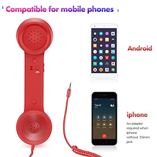 Cell Phone Handset,Retro Telephone Handset Anti Radiation Receivers 3.5MM for iPhone iPad,Mobile Phones,Computer Red - Thumbnail 2