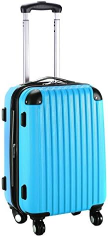 Custpromo 20" Expendable ABS Luggage 4 wheels Lightweight Spinner Suitcase (Blue)