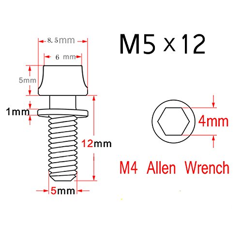 MCTi Mountain MTB Bike Water Bottle Cage Titanium Allen Hex Tapered Head Bolts Screw M5x12mm Washer Head 4 Packed (Black)