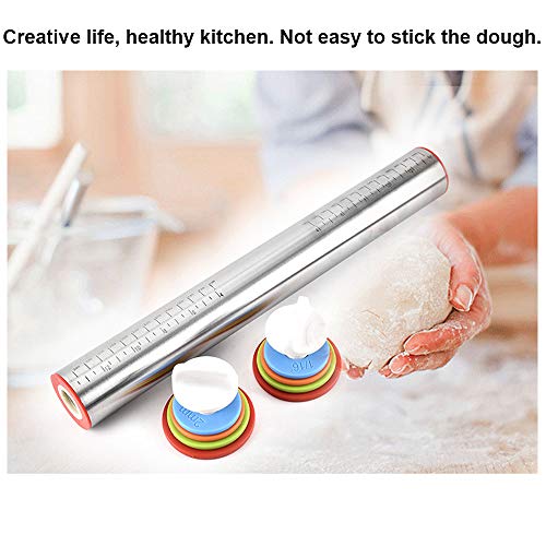 Rolling Pin, Adjustable Stainless Steel Heavy Duty 17Inch Dough Roller Pins with 4 Removable Rings for Baking Cookie Fondant Dough Pastry Pizza Pie