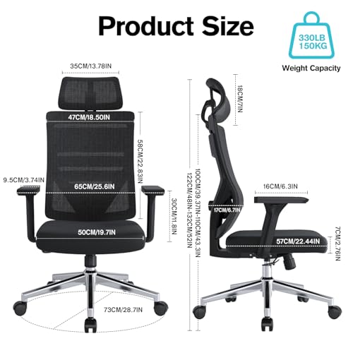Eucladoceros M16 Ergonomic Office Chair, Desk Chair with 3-Stage Tilt Lock, Headrest, 3D Armrests and Lumbar Support, Computer Chair & Gaming Chair, Mesh Swivel Home Office Chair, Black