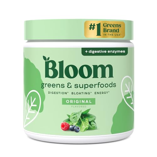 BLOOM NUTRITION SUPERFOOD GREENS POWDER, DIGESTIVE ENZYMES WITH PROBIOTICS AND PREBIOTICS, GUT HEALTH, BLOATING RELIEF FOR WOMEN, CHLORELLA, GREEN JUICE MIX WITH BEET ROOT POWDER, 30 SVG, ORIGINAL