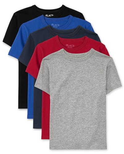 The Children's Place,Boys,Basic Short Sleeve Tee,Black/Grey/Navy/Blue/Red 5-Pac…
