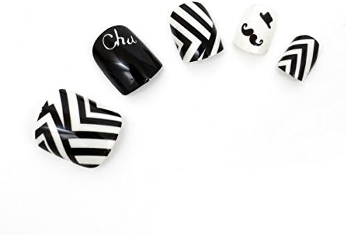 KeeNail Acrylic Fake Nails Short Black and White Zebra 12 Piece Set