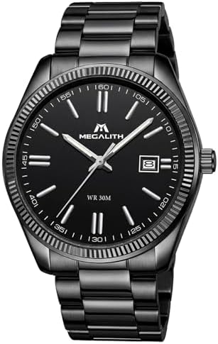Reloj Hombre Acero Negocios: Analogico Formal Relojes con Fecha Luminosa - Regalo para Business Hombre Aniversario Cumpleaños Día del Padre - Negro
