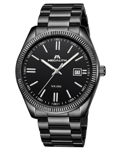 Montre Homme Affaires Analogique: Acier Etanche Montres avec Aiguilles Lumineuses Date - Cadeau Anniversaire pour Travail Business Hommes Design Intemporel - Noir