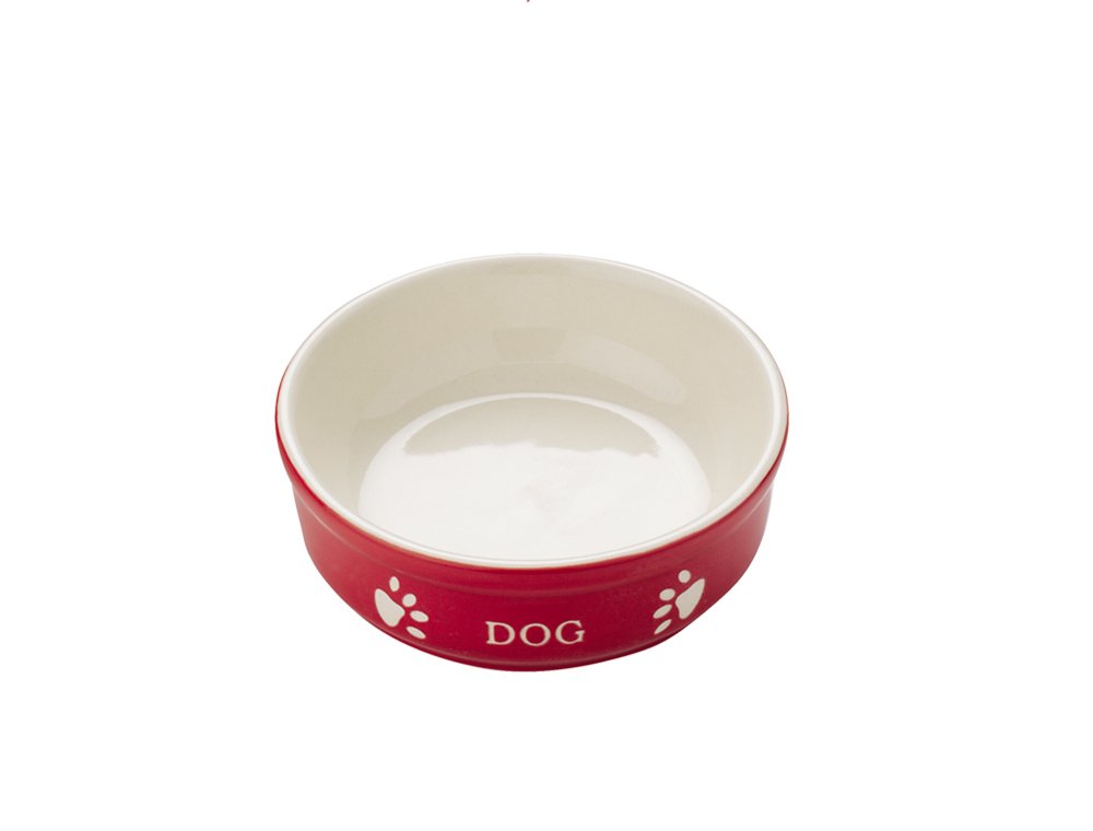 Nobby Dog Ceramic Bowl Dog, 12 x 12 x 3.7 cm, Red/ Beige
