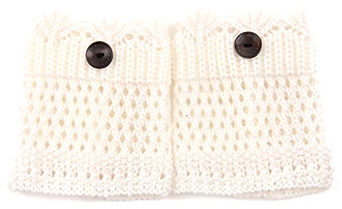 AnVei-Nao Womens Stretch Knitted Button Boot Leg Cuffs Leg Warmers Topper Socks White - Thumbnail 3