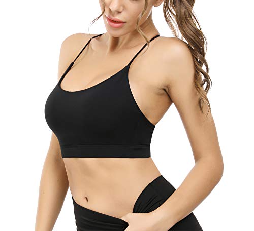 Sykooria Women\'s Sports Bra Medium Support Cross Back Removable Cups for Yoga Gym Workout Running (Blue L)