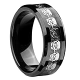 8mm Infinity Black Tungsten Carbide Ring Silver Skull Skeleton Inlay Statement Wedding Band Couple Jewelry