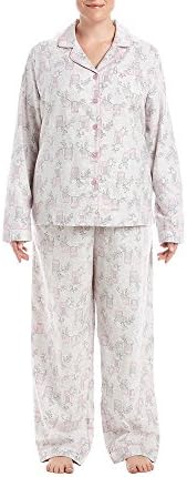 Intimate Essentials Plus Size Flanel Notch Collar Pajama Set Gray Pink Owls 3X
