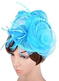 Womens Feather Mesh Fascinator Hat with Headband Acid Blue