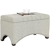 Adeco 29.8 inch Fabric Storage Ottoman Bench Footstool ,Nailhead Trim Upholstered Entryway Storag...