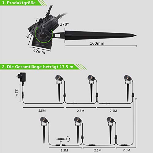 Gartenbeleuchtung,Azhien Gartenstrahler LED mit Erdspieß,3W 1800Lm Gartenleuchte,IP65 Warmweiß COB LED Gartenlampe 17.5M für Außen Wegbeleuchtung Rasenlicht Landschaftslampe Gartenleuchte,6er Set