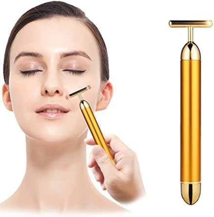 Beauty Bar 24k Golden Pulse Facial Massager, T-Shape Electric Energy Sign Face Massage Tools for Sensitive Skin Face Pull Tight Firming Lift Japan Import