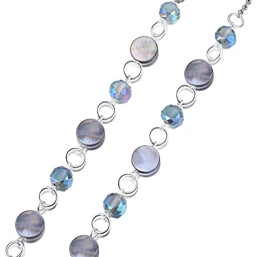 Crimmy - Women's Fashion Lanyards with ID Holder - 34'' Stainless Steel Chain Beaded ID Badge - Stronger Jewelry Lanyards with Convertable Tassle and ID Hook (quartz)