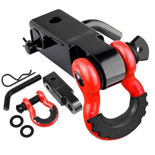 Tow Hitch Receiver 2", 45,000 lbs Break Strength Shackle Hitch with 5/8" Screw Pin, 3/4" Shackle, Red & Black Towing Accessories for Vehicle, Trailer & Off-Road Recovery