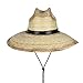 Mexican Palm Leaf Straw Lifeguard Sun Hat w/Chin Strap & Vented Crown