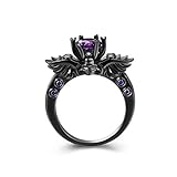 Zealmer Black Gun Gold Plated Round Cut Amethyst Purple CZ Cubic Zirconia Vintage Gothic Skull Ring 7