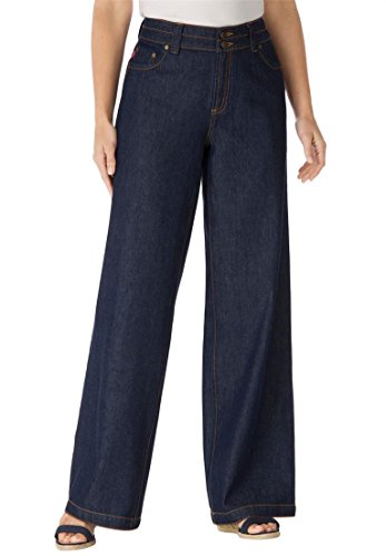 Women's Plus Size Tall Wide Leg 100 Cotton Jean Indigo,18 T