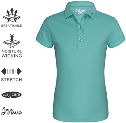 JITIMAO Girls Golf Dri Fit Polo Shirt for Age 5-15, Breathable Performance Short Sleeves T-Shirt Slim Fit,Acid Blue,X-Large/13-15