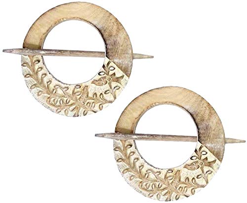 Purpledip Wooden Curtain Holder Tie Back 'Floral Circle': Set Of 2 (11875)
