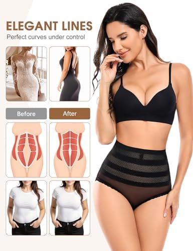 Culottes Femmes Gaine Amincissante Ventre Plat Sculptantes Minceur Slips Mi-Haute Elasticité Respirant Gainante Shapewear Panty avec Coton Entrejambe (Noir, L)