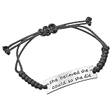 Graduate Jewelry for Girls-She believed she could so she did Engraved Black Affirmation Positive Quote Inspirational Leather Bracelet for Women Ladies