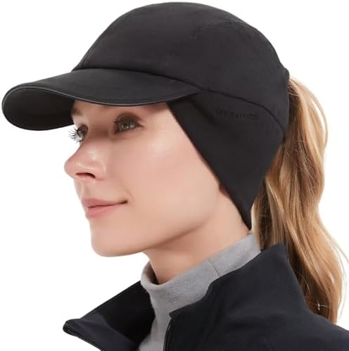 Water-Repellent Fleece Lined Baseball Cap with Ear Flaps Ponytail Hole Winter Running Gear for Women Cold Weather Running Hat with  main image 4