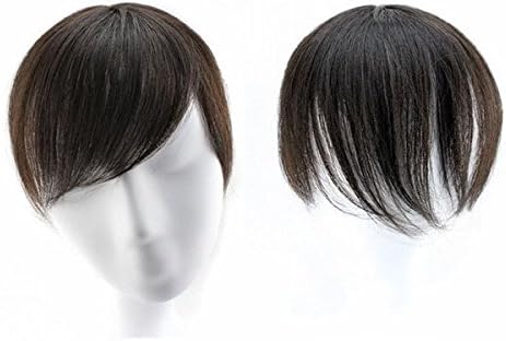 Oubeca 100% Human Hair Top Piece Straight Handwoven Bangs Toupee Hairpiece Clip In Hair Extensions For Thin Hair (Natural Black)
