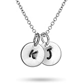 EVE'S ADDICTION Personalized Hand Stamped Double Tag Mini Initial Necklace - Gifts for Mom