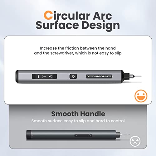 Electric Screwdriver- AM ARROWMAX Cordless Precision Screwdriver Set with 34 Magnetic Precision Bits, Smart Motion Control, Rechargeable Tool Kit for Electronics Laptops Glasses Watch (SES PRO), Gray
