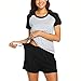 Maternity Nursing Pajama Set,Crytech Pregnant Women Short Sleeve Double Layer T Shirt Top for Breastfeeding Lounge Pant Pregnancy Sleepwear Nightgown Pjs for Hosital Summer Clothes (Large, Black)thumb 4