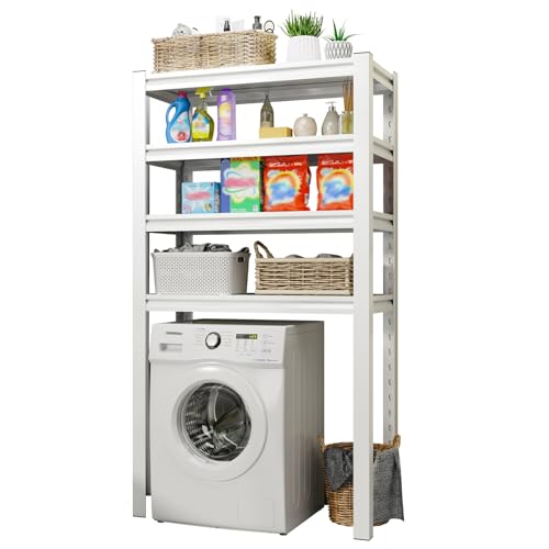 Beauenty 4-Tier Over Washing Machine Rack, Over Flip-top & Drum Washing Machine Dryer Storage Shelf, Adjustable Shelving Units Space Saver, Heavy Duty Balcony Organizer Rack (27.6"*15.8"*72") (White)