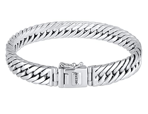 Kuzzoi Buddha 0210560118 Men's Bracelet Solid 925 Sterling Silver Curb Chain 10 mm Wide 43 g