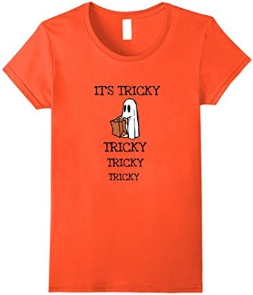 Womens It's Tricky Tricky Tricky funny Halloween Ghost T-Shirt Medium Orange