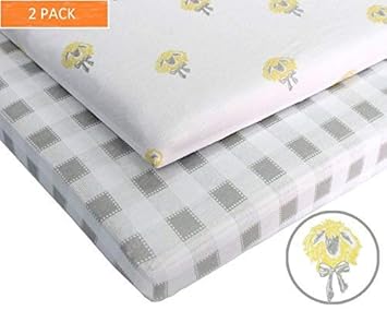 Amazon Com Pack N Play Sheets For Portable Playard Mini Crib Mattress 2 Pack Baby Boy And Baby Girl Farm Designs Gray And White Gingham And Yellow Sheep By Hartley Ash Machine