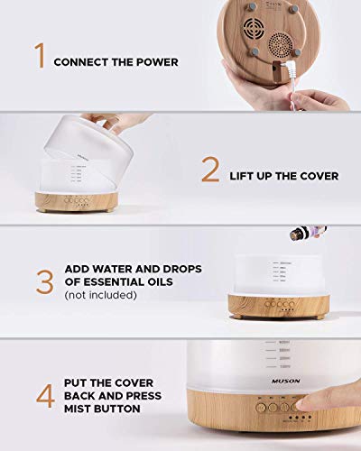 Aroma diffuser 500ml Diffusor Sound Machine Combo Diffusor für Aromatherapie Duftendes Öl Cool Mist Luftbefeuchter mit natürlicher Klangmusik und warmem Nachtlicht, wasserloses Auto aus, Weiß