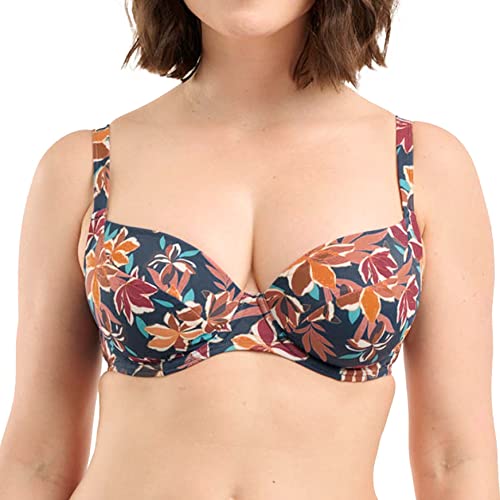 SANS COMPLEXE, Haut de Maillot de Bain, Soutien Gorge avec Armatures, Staycation, Floral Print Blue, 85E, Femme