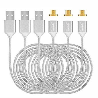 digitharborÂ® 3pcs lot wholesale Micro USB Magnetic Cable 3Ft/1m Nylon braided Data Sync Charger Cord for Android Smartphone Samsung OPPO HTC Google Blackberry Smart Watch(silver)