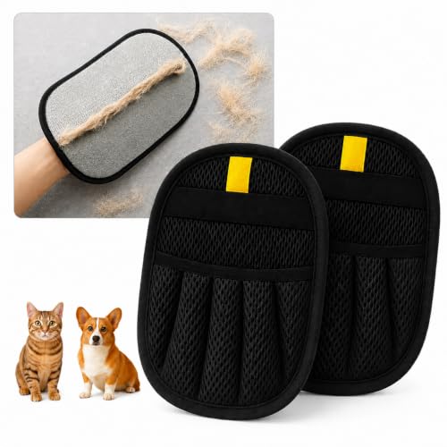 ZenithyrEn 2 x Cat and Dog Hair Gloves with Electrostatic Effect, Washable and Reusable, for Clothes, Sofas, Blankets, Beds and Fabrics
