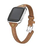 bayite Slim Leather Bands Compatible with Fitbit Versa/Versa Lite/SE Smartwatch, Breathable Soft Genuine Leather Strap Women (5.3