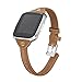 bayite Slim Leather Bands Compatible with Fitbit Versa/Versa Lite/SE Smartwatch, Breathable Soft Genuine Leather Strap Women (5.3