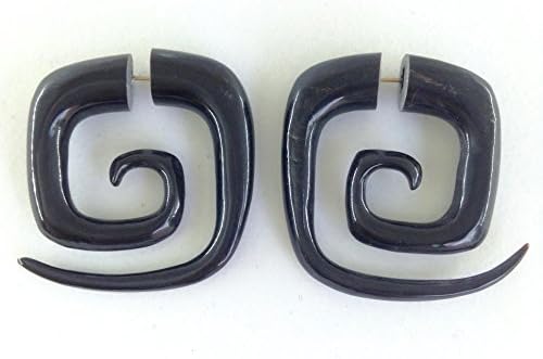 Square Maori Spiral. horn tribal earrings.