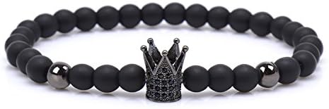 YouzhiWan007 New Brand Trendy Imperial Crown Charm Bracelets Men Natural Stone Stone Beads For Women Men Jewelry pulsera hombres Crown Black