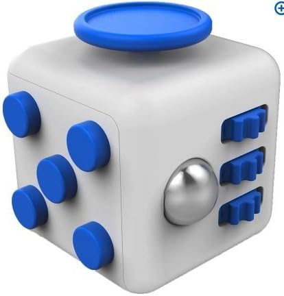 New Spinzz 6 Sides Fidget Cube Dice, Fidget Stress Cube for Anxiety, Stress Relief, Attention, Concentration, Focus Cube Desk Work Puzzle Toy for Children/Adult Prime, Gift ADHD, EDC Blue/White 2017